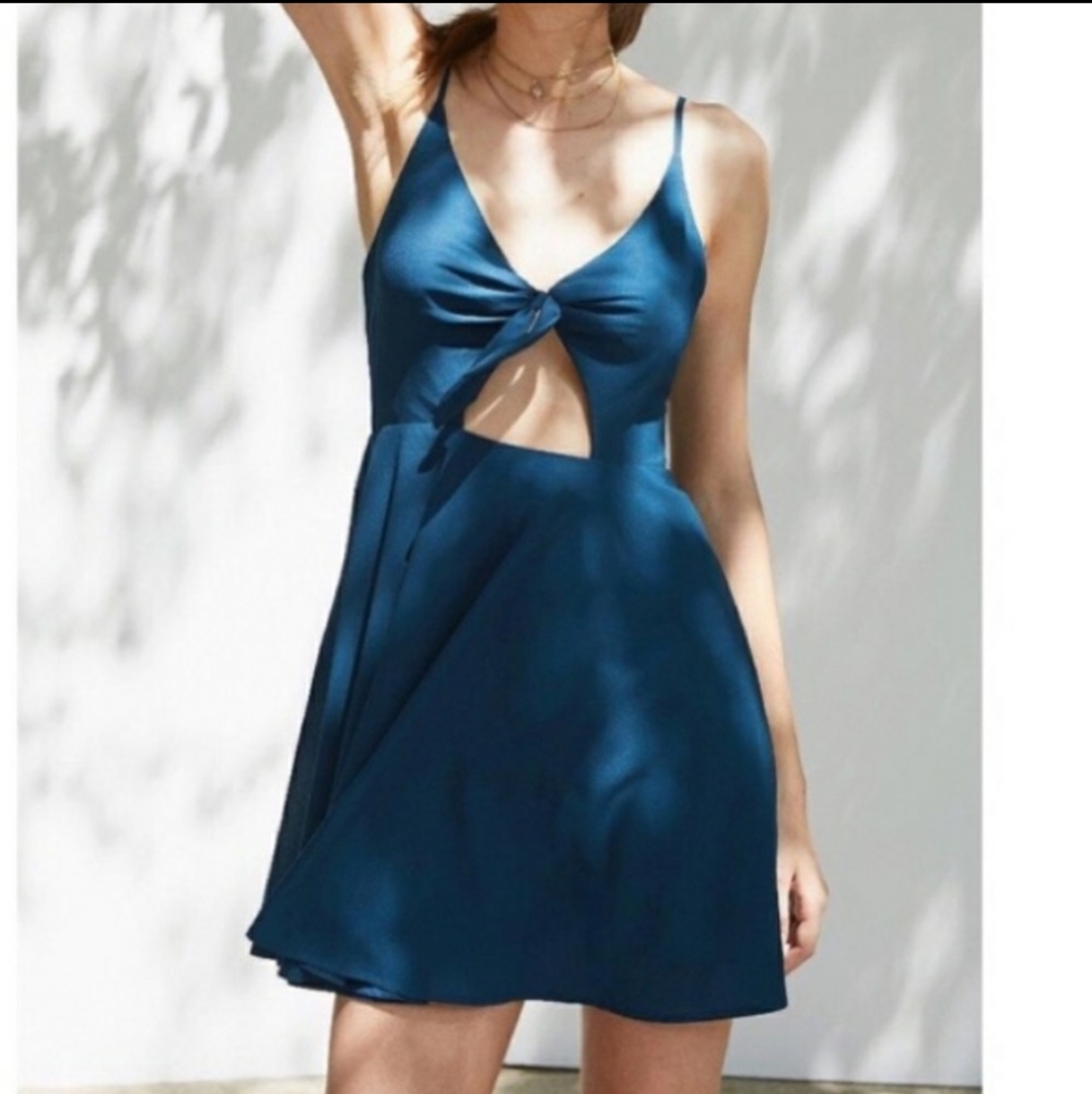 UO Tie Front teal blue dress